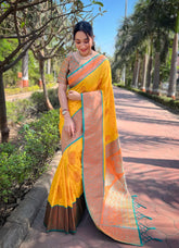 Womens Fashion Ethnic Kanjeevaram Yellow Color Sarees-MLSHWSA2051YLW