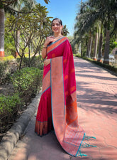 Womens Fashion Ethnic Kanjeevaram Pink Color Sarees-MLSHWSA2048PNK