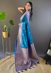 Womens Fashion Ethnic Kanjeevaram Blue Color Sarees-MLSHWSA2040BLU