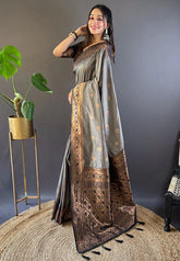 Womens Fashion Ethnic Kanjeevaram Grey Color Sarees-MLSHWSA2041GRY