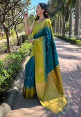 Womens Fashion Ethnic Kanjeevaram Green Color Sarees-MLSHWSA2037GRN