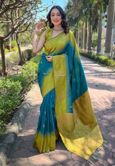 Womens Fashion Ethnic Kanjeevaram Green Color Sarees-MLSHWSA2037GRN