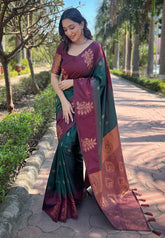 Womens Fashion Ethnic Kanjeevaram Green Color Sarees-MLSHWSA2032GRN