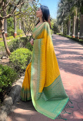 Womens Fashion Ethnic Kanjeevaram Yellow Color Sarees-MLSHWSA2026YLW