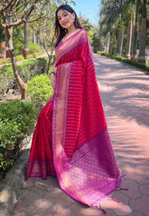 Womens Fashion Ethnic Kanjeevaram Pink Color Sarees-MLSHWSA2024PNK