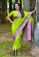 Womens Fashion Ethnic Kanjeevaram Green Color Sarees-MLSHWSA2030PSG