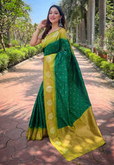 Womens Fashion Ethnic Kanjeevaram Green Color Sarees-MLSHWSA2014GRN