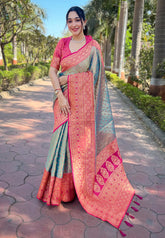 Womens Fashion Ethnic Kanjeevaram Grey Color Sarees-MLSHWSA2012GRY