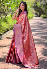 Womens Fashion Ethnic Kanjeevaram Red Color Sarees-MLSHWSA2009RED