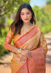 Womens Fashion Ethnic Kanjeevaram Yellow Color Sarees-MLSHWSA2007YLW