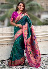 Womens Fashion Ethnic Paithani Green Color Sarees-MLSHWSA2002GRN