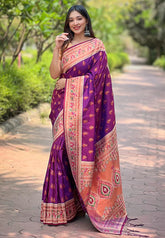 Womens Fashion Ethnic Paithani Purple Color Sarees-MLSHWSA1991PUP
