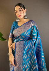 Womens Fashion Ethnic Kanjeevaram Blue Color Sarees-MLSHWSA1985BLU