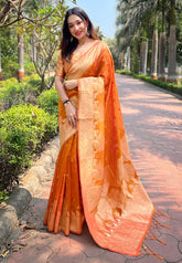 Womens Fashion Ethnic Kanjeevaram Orange Color Sarees-MLSHWSA1974ORG