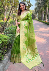 Womens Fashion Ethnic Kanjeevaram Green Color Sarees-MLSHWSA1973GRN