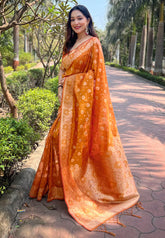 Womens Fashion Ethnic Kanjeevaram Orange Color Sarees-MLSHWSA1962ORG