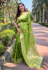 Womens Fashion Ethnic Kanjeevaram Green Color Sarees-MLSHWSA1961GRN