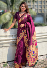 Womens Fashion Ethnic Paithani Maroon Color Sarees-MLSHWSA1941WNE