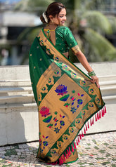 Womens Fashion Ethnic Paithani Green Color Sarees-MLSHWSA1937GRN