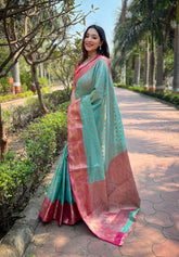 Womens Fashion Ethnic Kanjeevaram Green Color Sarees-MLSHWSA1946GRN