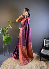 Womens Fashion Ethnic Kanjeevaram Violet Color Sarees-MLSHWSA1926VLT