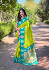 Womens Fashion Ethnic Kanjeevaram Green Color Sarees-MLSHWSA1884PSG