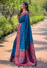 Womens Fashion Ethnic Paithani Blue Color Sarees-MLSHWSA1869BLU