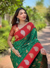 Womens Fashion Ethnic Kanjeevaram Green Color Sarees-MLSHWSA1880GRN