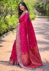 Womens Fashion Ethnic Paithani Pink Color Sarees-MLSHWSA1873PNK