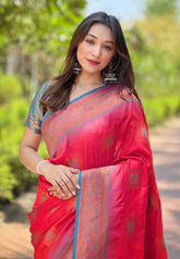 Womens Fashion Ethnic Kanjeevaram Red Color Sarees-MLSHWSA1839RED