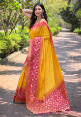 Womens Fashion Ethnic Kanjeevaram Yellow Color Sarees-MLSHWSA1826YLW
