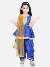 Girls Bandhani Silk Peplum Style Kurti Dhoti with Dupatta Suits - Blue
