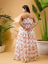 Women White & Pink Floral Strappy Maxi Dress
