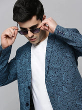 Men Blue Printed Blazer-SOBLZ-304-Black