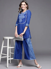 Royal Blue Pure Cotton Printed Tunic Palazzo Set-AHTUPZ-COMBO-523
