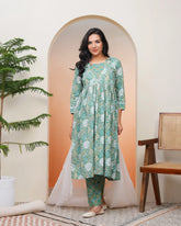 Women Ferozi Cotton kurta with cotton pant & dupatta-192VAASFEROZI
