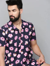 Men Navy Printed Co Ord Set-AM-66-18-Navyblue