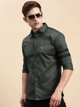 Men Green Solid Casual Shirt-CHERRY-0321-Olive