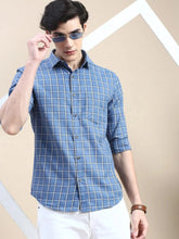 Men Blue Checked Casual Shirt-ALBACHECKS-75-Blue