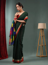 Emerald Green Matka Handwoven Saree With Multicolour Stripes Pallu-MA50MT062200068