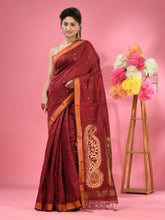 Maroon Cotton Blend Handwoven Saree With Zari Border-MA51BCT431270024