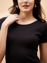 Women Black Rib Side Slit Longline Top