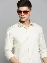 Men Beige Solid Casual Shirt-POSHMANPLAINS-4392-Cream