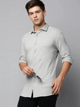 Men Grey Solid Casual Shirt-SAATVIKKNITS-4453-Greymelange