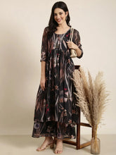 Women Black Printed Top & Palazzos Set Comes With Jacket-DW-5498-Black