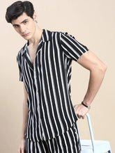 Men Black Striped Casual Co ord Set-AM-92-6-Black