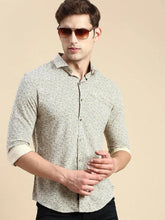 Men Beige Printed Casual Shirt-COREPRINT-5423-Beige