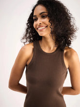 Women Brown Rib Sleveeless Bodycon Midi Dress