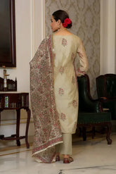 Women Green Chanderi Block Printed Embroidered Kurta Set With Solid Pants & Dupatta-137-Vaas-Green