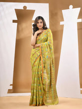 Lime Green Cotton Blend Handwoven Saree With Paisey Motifs-MA53BCT041400063